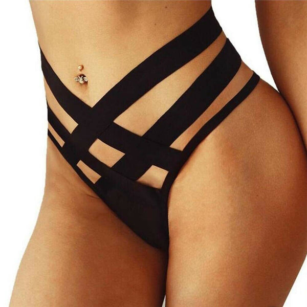 2020 Women Black White Two-Piece Separates Sexy Thongs Bottoms Bandage Hollow Swimming G-String Swimsuit Brazilian Bikini