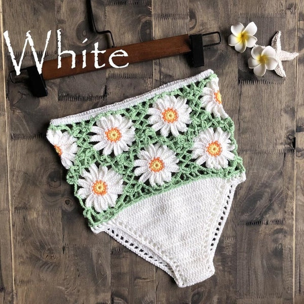Crochet Flower High Waist Bikini Panties Bottoms Separate Women's Swimsuit Shorts 2019 Crochet Bathing Suit Underwear Cotton Wom
