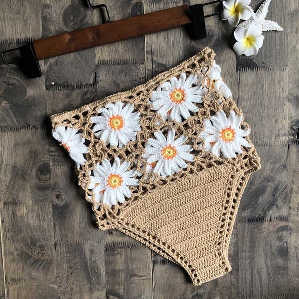 Crochet Flower High Waist Bikini Panties Bottoms Separate Women's Swimsuit Shorts 2019 Crochet Bathing Suit Underwear Cotton Wom