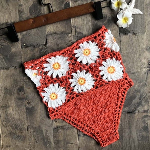 Crochet Flower High Waist Bikini Panties Bottoms Separate Women's Swimsuit Shorts 2019 Crochet Bathing Suit Underwear Cotton Wom