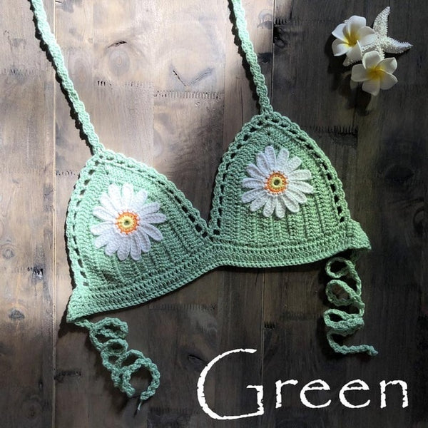 9 Color 2019 Sexy Bikini Top Women's Halter Neck Crop Top V Knit Crochet Cami Summer Fashion Bikini Lace Crochet Hollow Out Bra