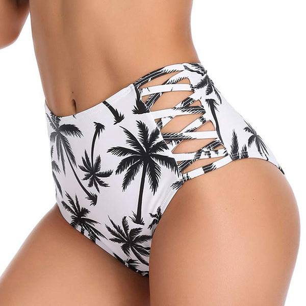 SFIT Women Vintage Bikini Panties High Waist Swimwear Bottom Floral Print Hollow Out Bandage Female Swimsuit Briefs Beachwear