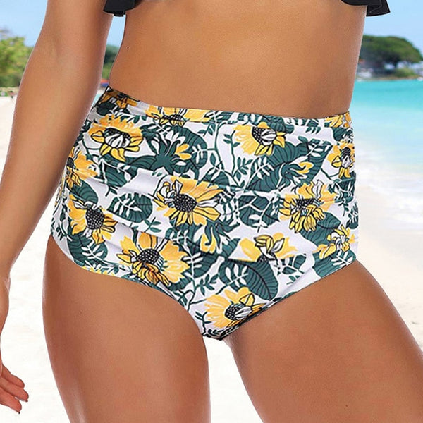 SFIT Women Vintage Bikini Panties High Waist Swimwear Bottom Floral Print Hollow Out Bandage Female Swimsuit Briefs Beachwear