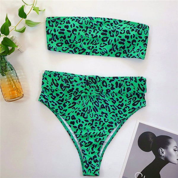 In-X High waist bikinis 2020 mujer Neon swimsuit female one shoulder swimwear women Bandeau top Sexy green bathing suit bathers