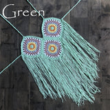 Women Tassel Crochet Knitted Halter Slim Bikini Top Swimsuit Tops Bohemia Swimwear Sexy Handmade Crochet Bikini Cotton Cover Top
