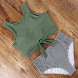 2020 Women Bikinis Set Sports Tank Bikini Tops Retro Snakeskin/Floral/Striped/Leopard High Waisted Bottoms Bow Swimsuit Biquini
