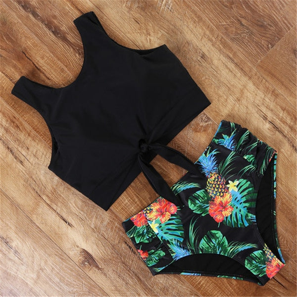 2020 Women Bikinis Set Sports Tank Bikini Tops Retro Snakeskin/Floral/Striped/Leopard High Waisted Bottoms Bow Swimsuit Biquini
