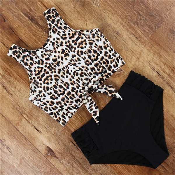2020 Women Bikinis Set Sports Tank Bikini Tops Retro Snakeskin/Floral/Striped/Leopard High Waisted Bottoms Bow Swimsuit Biquini