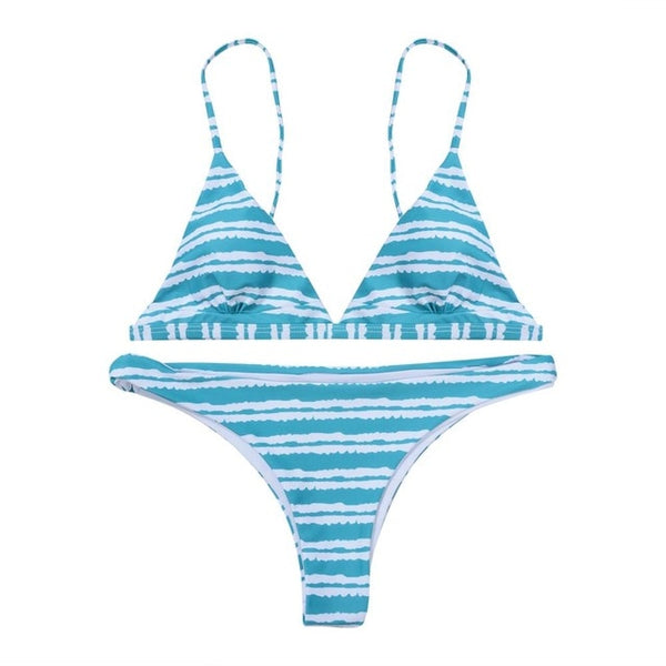 Women Stripe Bikini Set Padded Bra Tops Thong Bottoms Leopard Print Swimwear Swimsuit Bikini Sets