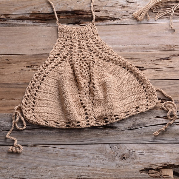 Sexy Crochet Bikinis Sets Handmade Knitted Cotton Swimwear Swimsuit Top + Bottom Bandage Women Sexy Beachwear Biquinis