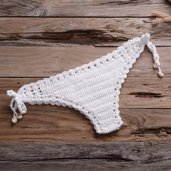Sexy Crochet Bikinis Sets Handmade Knitted Cotton Swimwear Swimsuit Top + Bottom Bandage Women Sexy Beachwear Biquinis