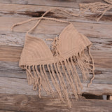 Womens Knit Camisole Bohemian Floral Tassel Halter Top Holiday Crochet Bikini Top Bralette Bra Tank Vest Summer Sexy Beachwear