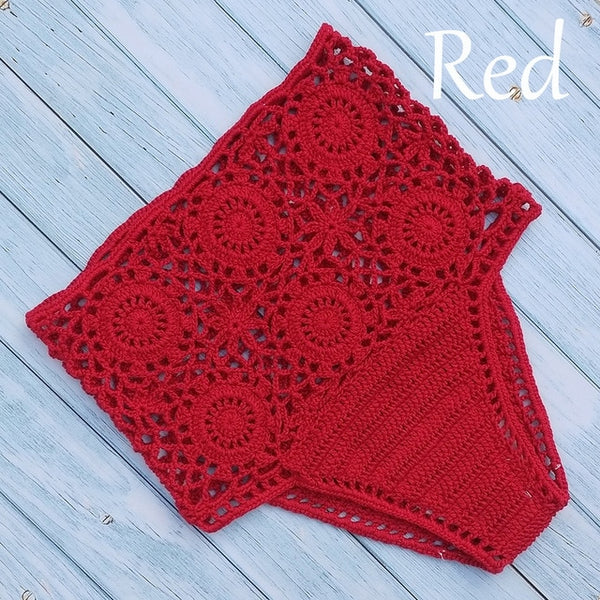 High Waist Bikini Plus Size Bottoms Thong Womens 2020 Crochet Flower Hollow Out Swimsuit Shorts Brazilian Bikini Swimwear