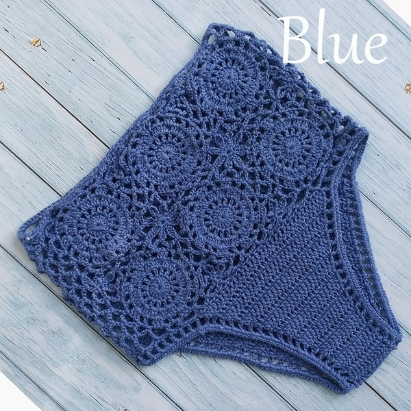 High Waist Bikini Plus Size Bottoms Thong Womens 2020 Crochet Flower Hollow Out Swimsuit Shorts Brazilian Bikini Swimwear