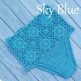 High Waist Bikini Plus Size Bottoms Thong Womens 2020 Crochet Flower Hollow Out Swimsuit Shorts Brazilian Bikini Swimwear