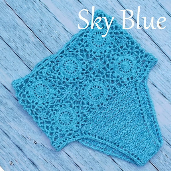 High Waist Bikini Plus Size Bottoms Thong Womens 2020 Crochet Flower Hollow Out Swimsuit Shorts Brazilian Bikini Swimwear