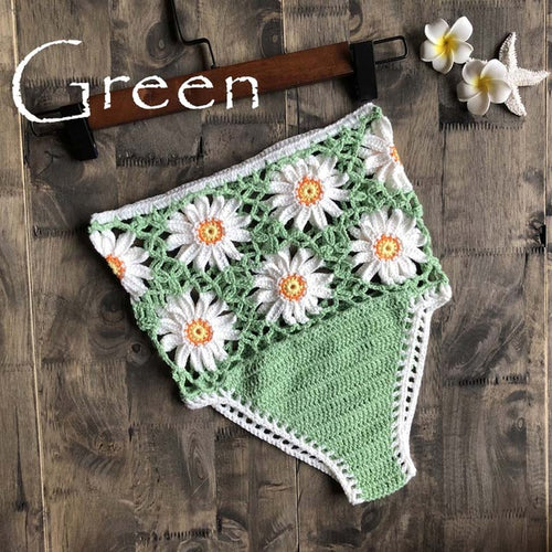 Crochet Flower High Waist Bikini Panties Bottoms Separate Women's Swimsuit Shorts 2019 Crochet Bathing Suit Underwear Cotton Wom