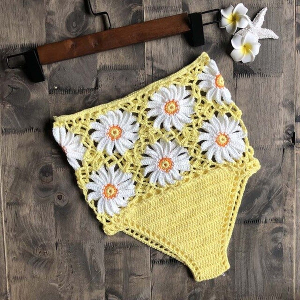 Crochet Flower High Waist Bikini Panties Bottoms Separate Women's Swimsuit Shorts 2019 Crochet Bathing Suit Underwear Cotton Wom