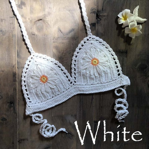 9 Color 2019 Sexy Bikini Top Women's Halter Neck Crop Top V Knit Crochet Cami Summer Fashion Bikini Lace Crochet Hollow Out Bra