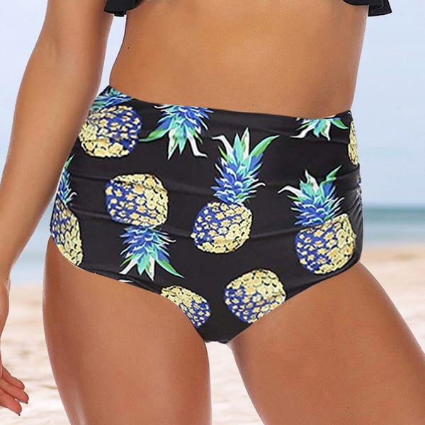 SFIT Women Vintage Bikini Panties High Waist Swimwear Bottom Floral Print Hollow Out Bandage Female Swimsuit Briefs Beachwear