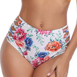 SFIT Women Vintage Bikini Panties High Waist Swimwear Bottom Floral Print Hollow Out Bandage Female Swimsuit Briefs Beachwear