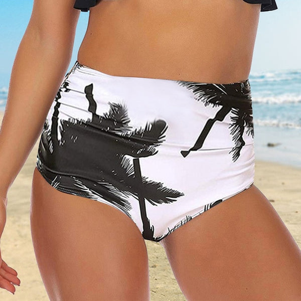 SFIT Women Vintage Bikini Panties High Waist Swimwear Bottom Floral Print Hollow Out Bandage Female Swimsuit Briefs Beachwear