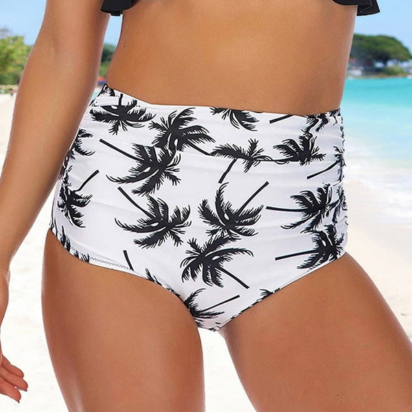 SFIT Women Vintage Bikini Panties High Waist Swimwear Bottom Floral Print Hollow Out Bandage Female Swimsuit Briefs Beachwear