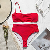 In-X High waist bikinis 2020 mujer Neon swimsuit female one shoulder swimwear women Bandeau top Sexy green bathing suit bathers