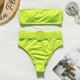 In-X High waist bikinis 2020 mujer Neon swimsuit female one shoulder swimwear women Bandeau top Sexy green bathing suit bathers